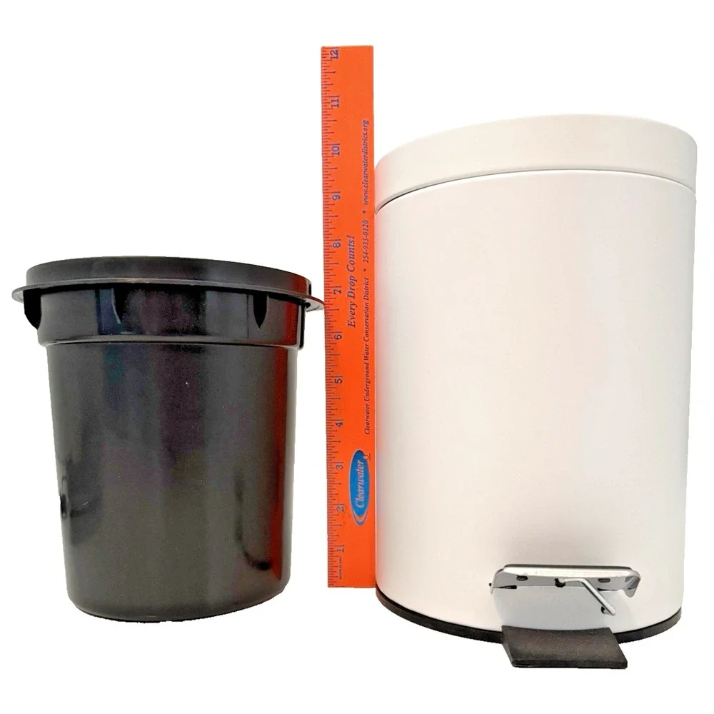 Small Metal White 2 Liter Step Trash Can with Removable Liner 9.5